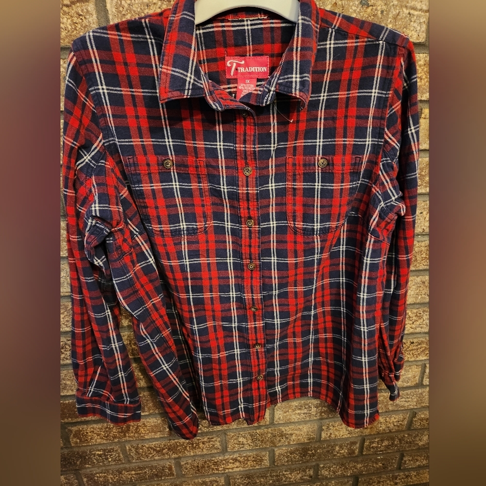 Tradition Red and Blue Plaid Shirt Size 1X